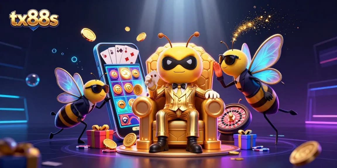 Engage with tx88s as a bumblebee mob boss oversees vibrant gambling action in a spectacular throne room.