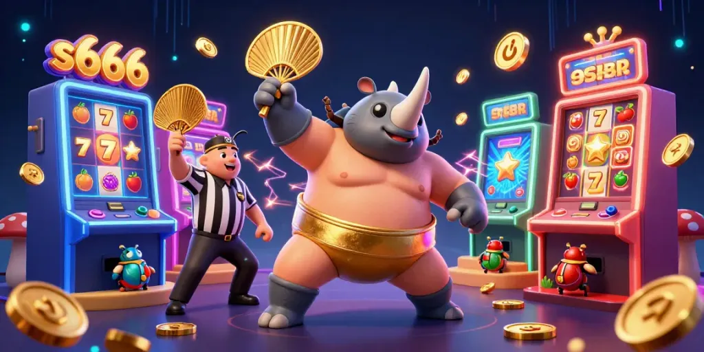 Experience the thrilling gameplay of s666 with vibrant slot machines, animated characters, and winning moments.