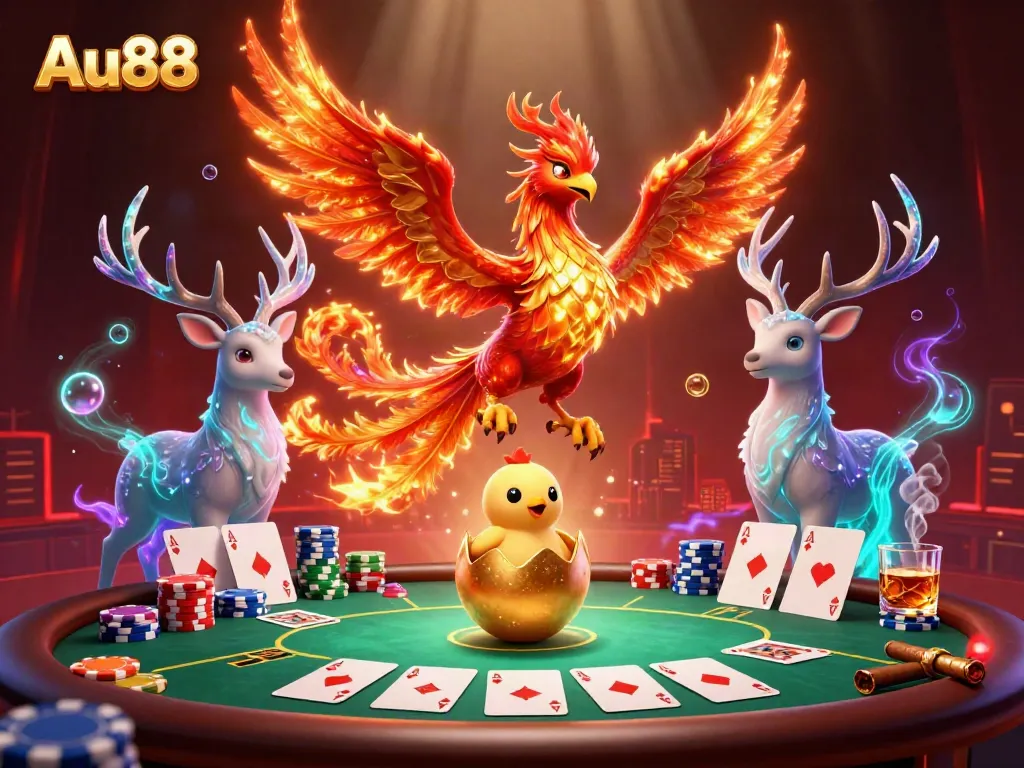Experience thrilling gameplay at Au88 with stunning visuals of poker elements and mythical characters.