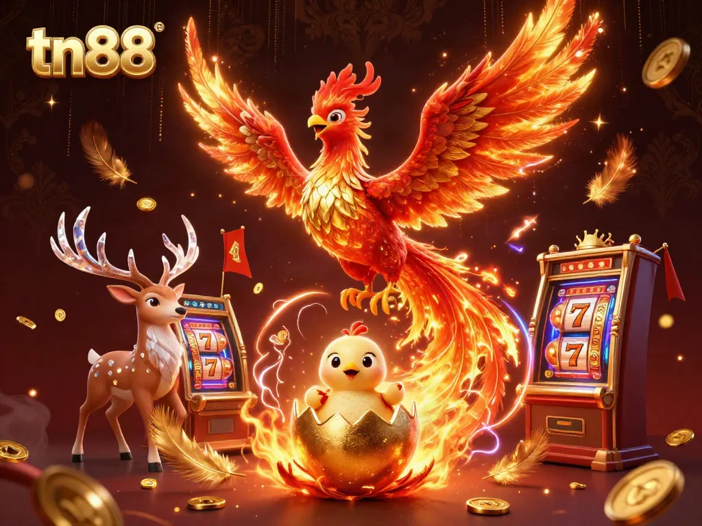 Experience excitement with tn88 gaming featuring slot machines and phoenix characters.