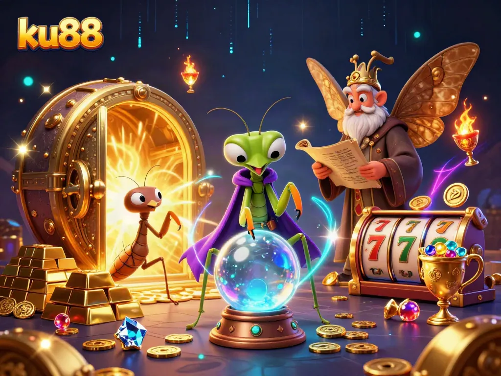Engage with ku88 casino offerings featuring a mystical fortune teller and vibrant gaming elements.