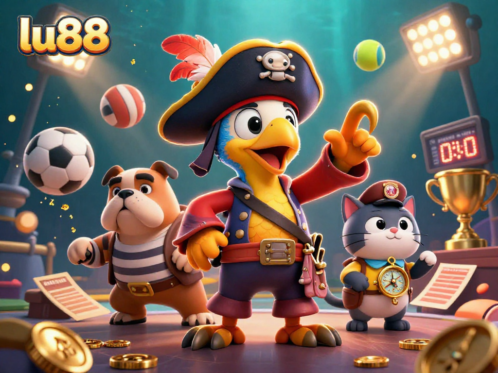 lu88 sports betting excitement with a lively pirate scene featuring characters and gold coins