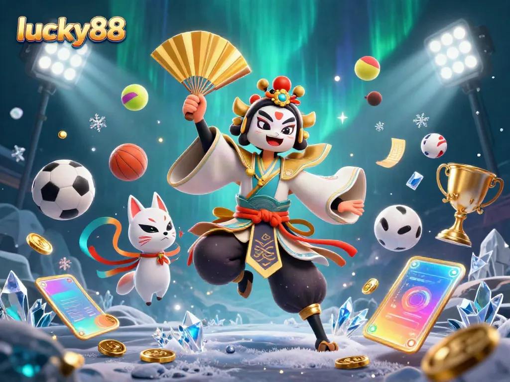 Experience lucky88's thrilling action with an engaging 3D scene of fantasy characters celebrating sports.