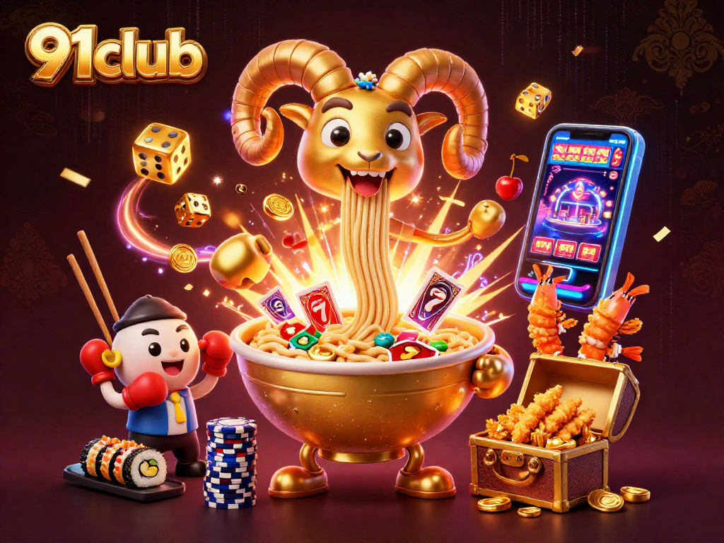 91club engages players with exciting slots and games in a vibrant, animated scene.