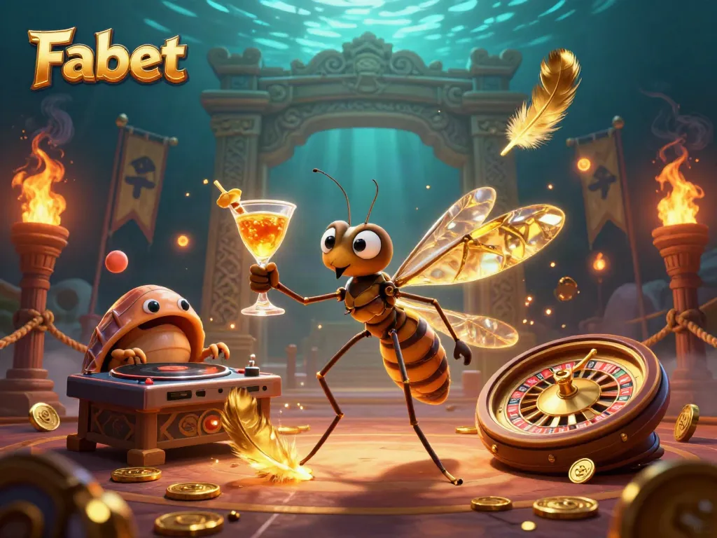 Experience Fabet's vibrant casino with a lively mosquito mascot and trilobite DJ in a rich theme.