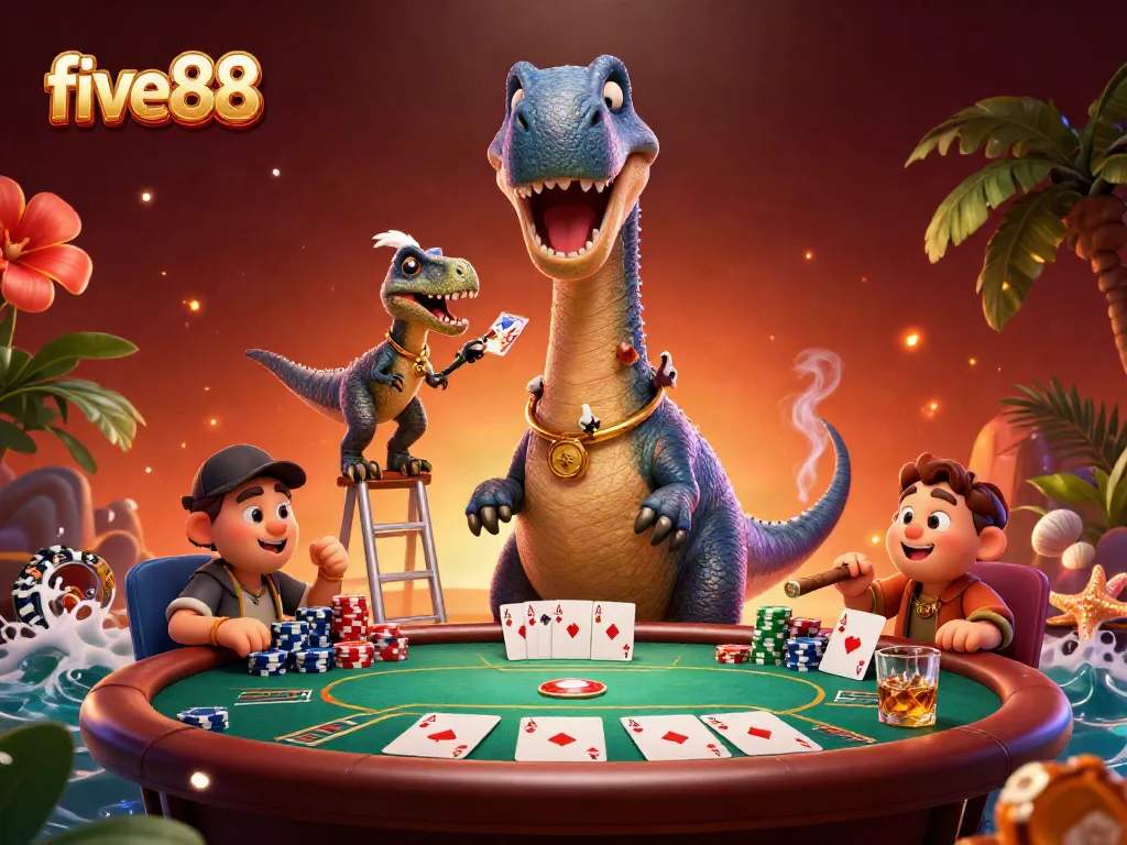 Engage in thrilling poker games at five88 with exciting characters and vibrant casino action.