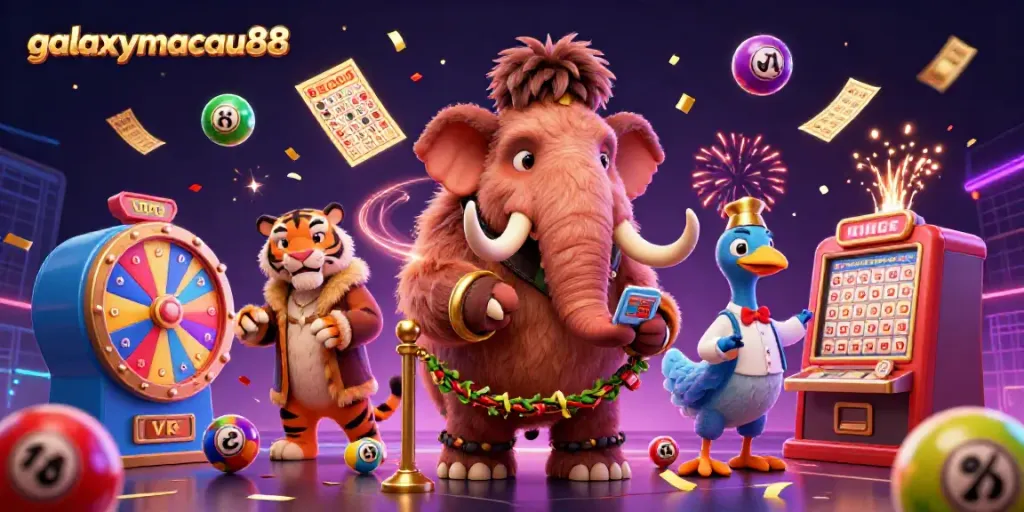 Enjoy interactive gaming moments with galaxymacau88 featuring vibrant characters in a lively casino scene.