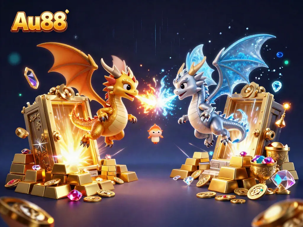 Engage with Au88's thrilling casino experience featuring dynamic dragons and treasures.