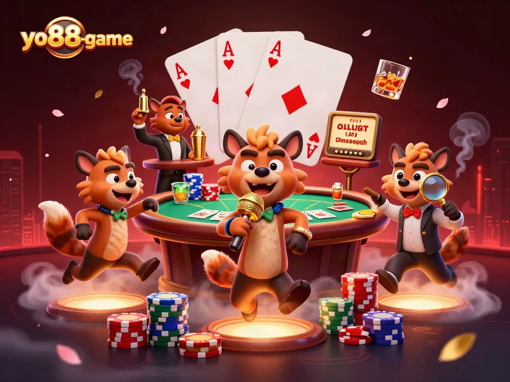 Experience the thrill of yo88-game with hyenas in a vibrant casino atmosphere, showcasing lively gaming action.