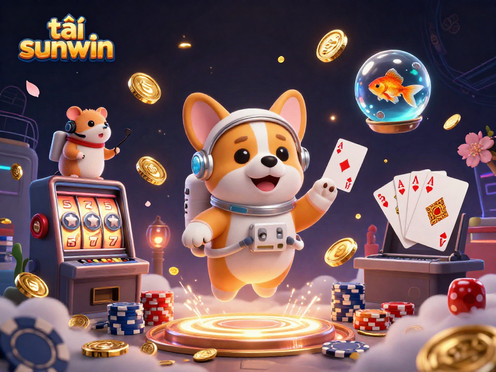 Experience the thrill at tải sunwin with a vibrant 3D illustration of a corgi astronaut in a casino.