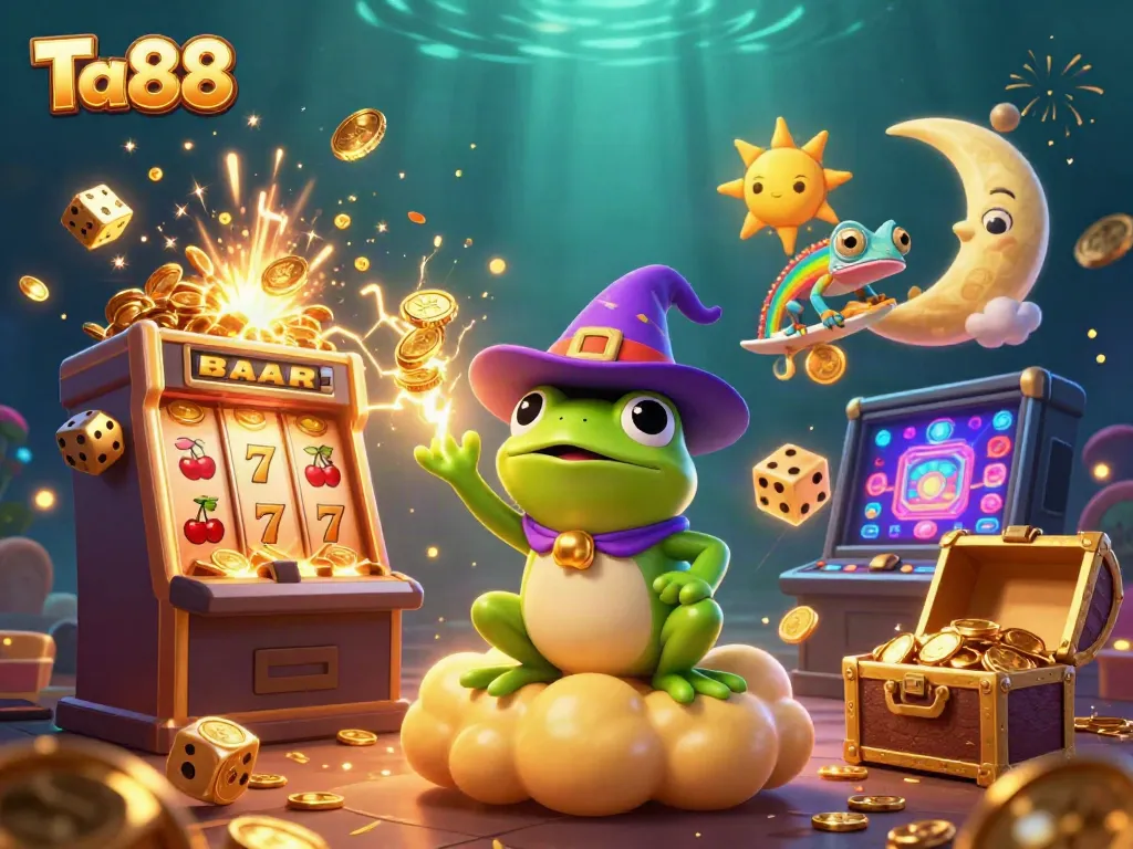 Immerse in the magic of Ta88 with a vibrant storm of coins and colorful characters