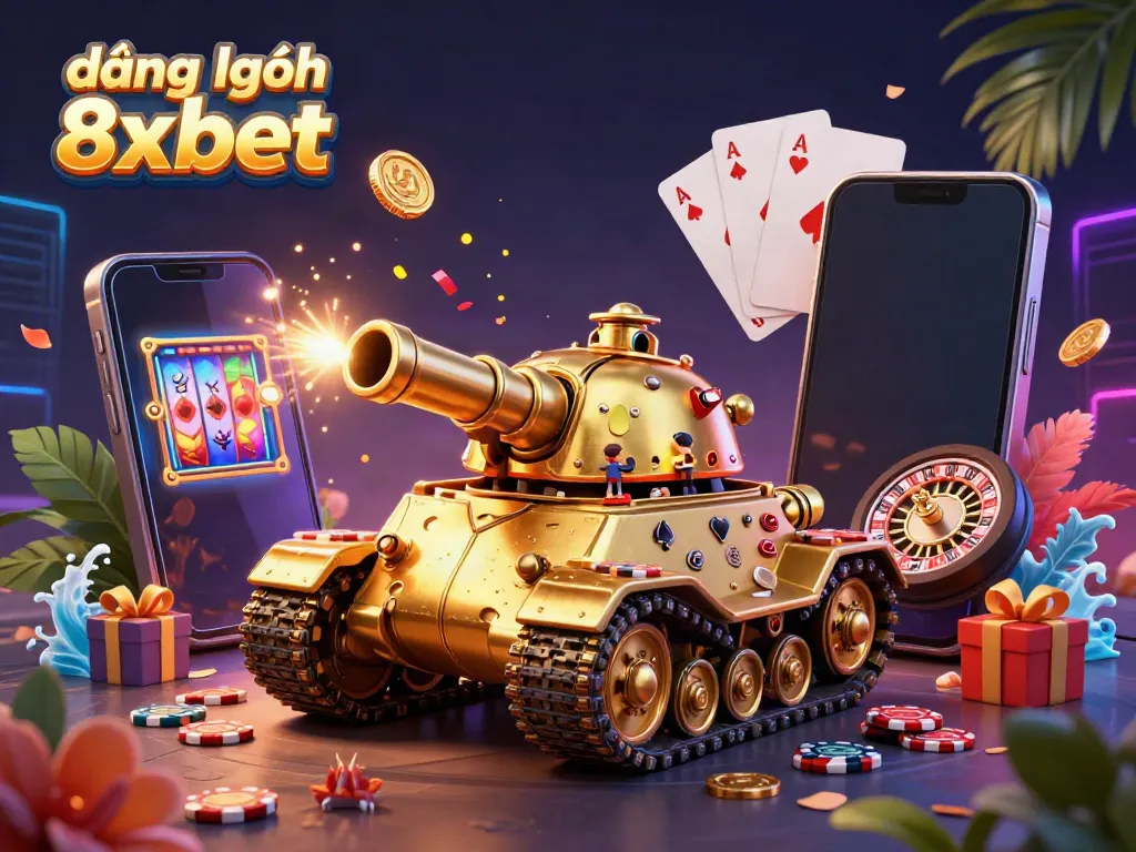 Engage with the immersive world of đăng nhập 8xbet as golden coins and vibrant casino elements explode from a unique character.