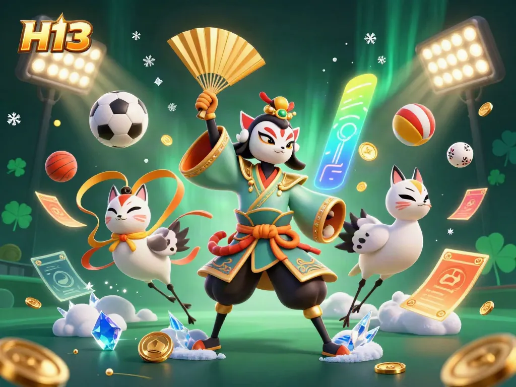Experience thrilling gameplay with H13's vibrant 3D casino illustration featuring dynamic characters and rich visuals.