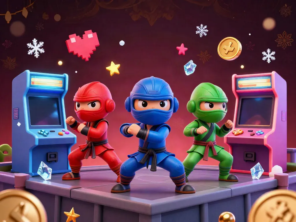 LUCKY8 showcases vibrant ninja chameleons engaging in dynamic martial arts amidst exciting casino elements.