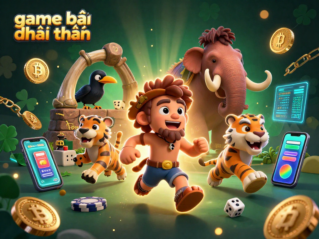 Experience game bài đổi thưởng in a prehistoric casino with a lively caveman and sabertooth tiger duo.