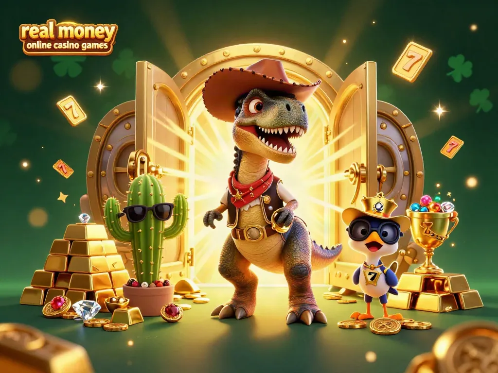 Experience thrilling real money online casino games with exciting characters in a dynamic casino scene.