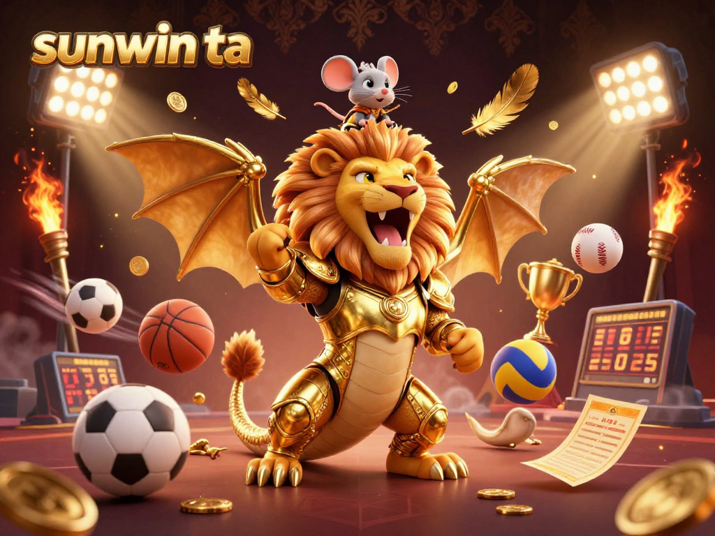 Experience the thrill of sunwin ta in a dynamic casino-themed 3D illustration with vibrant sports action.