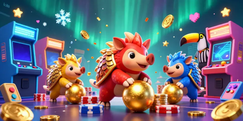 Competing pangolins in the exciting lc88 casino scene, rolling golden balls and bowling through poker chips.