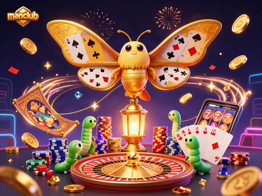 Experience thrilling slots and casino action with Manclub's vibrant 3D illustration.