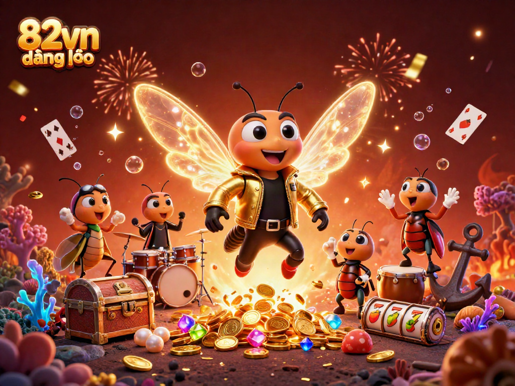 Engage with 82vn đăng nhập through an electrifying casino-themed 3D illustration showcasing dynamic characters and rich game elements.