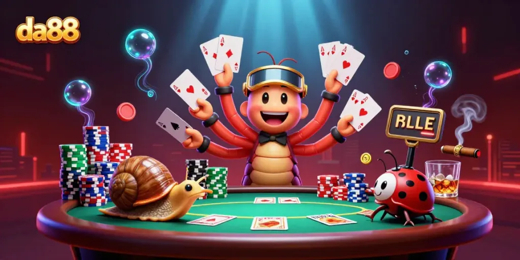 Experience high-stakes poker play at da88 with exciting characters and vibrant casino elements.