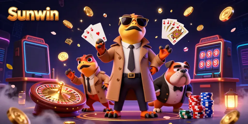 Experience the excitement of Sunwin with raptors amusingly attempting to enter a VIP casino.